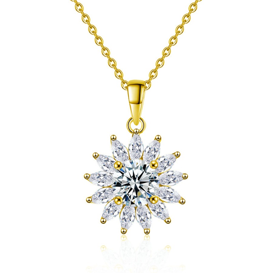New Moissanite Inlaid Sparkling Necklace Exudes Sophisticated Vibe For Women Sunflower Pendant Collarbone Chain Accessory