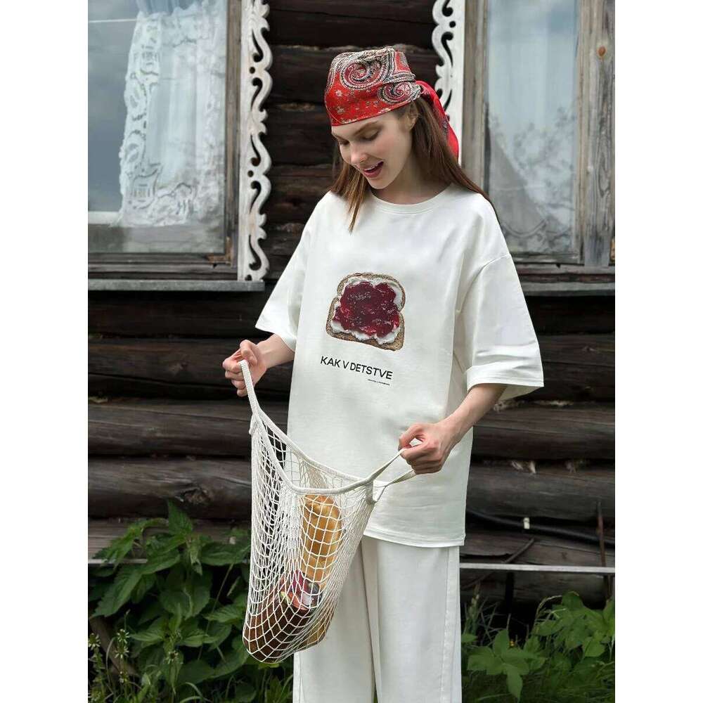 Sunuyoo Summer New Printed T-Shirt 100% Cotton Women's Fashionable O-Neck Loose Short Sleeved Female Casual Cute Top XJ260306