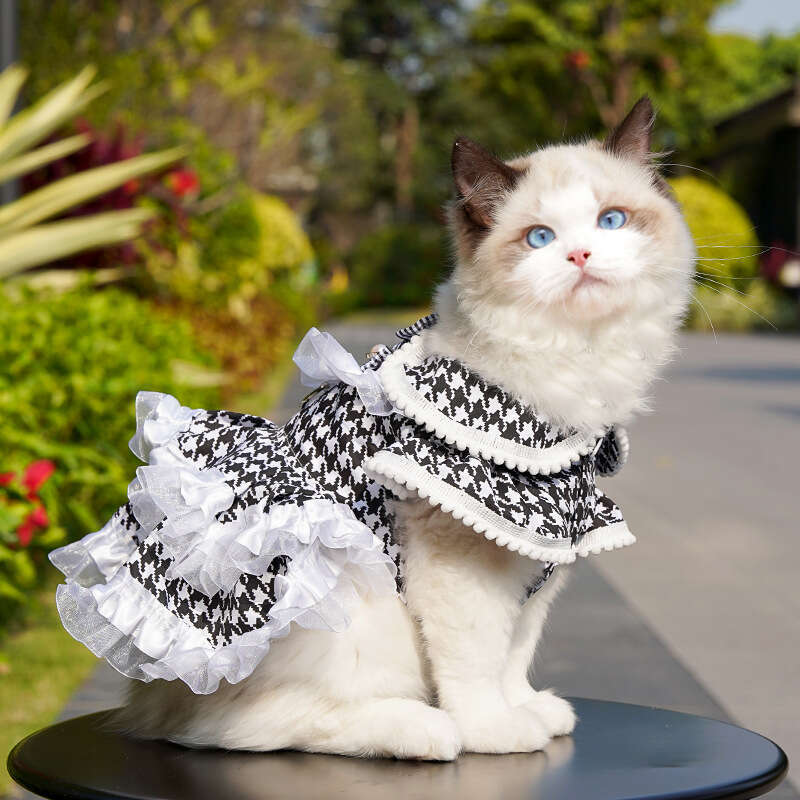 Famous brand Elegant Style Houndstooth Leashable Golden Retriever Dress Teddy Cat Pet Supplies Dog Clothes Apparel pupakaIK