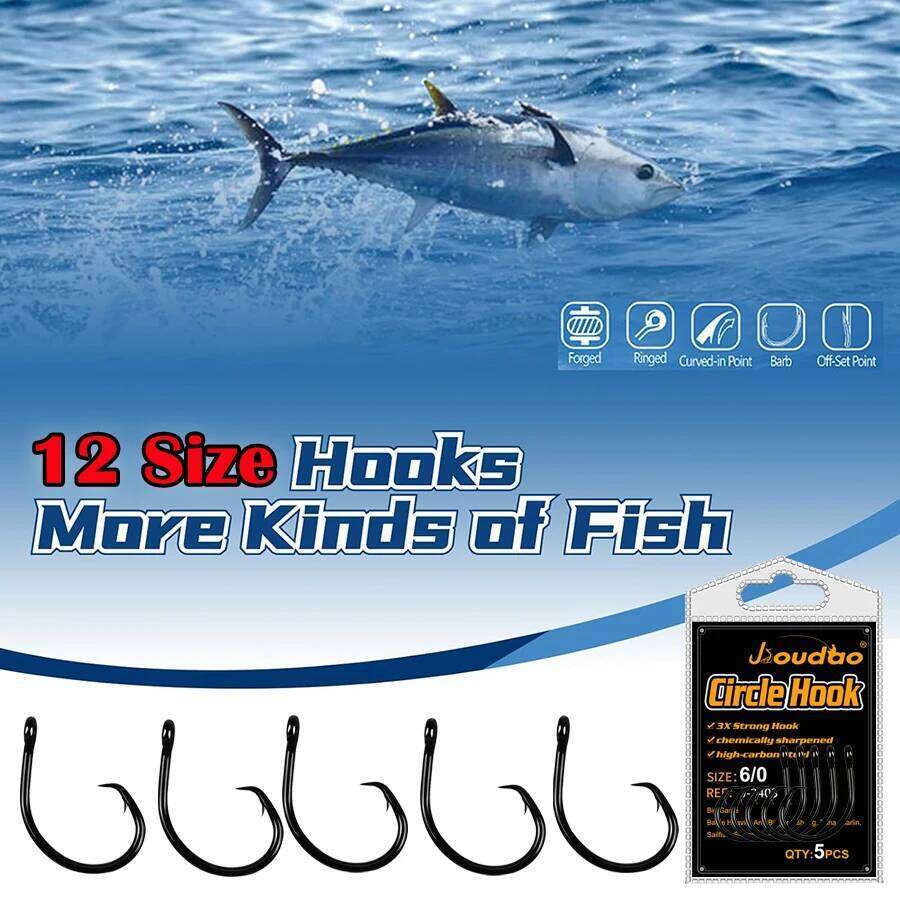 Black Offset Circle Hooks for Big Game Saltwater Tuna Fishing Hook 4# 1# 1/0# 2/0# 3/0# 4/0# 5/0# 6/0# 7/0# 8/0# 10/0# 12/0# S260305