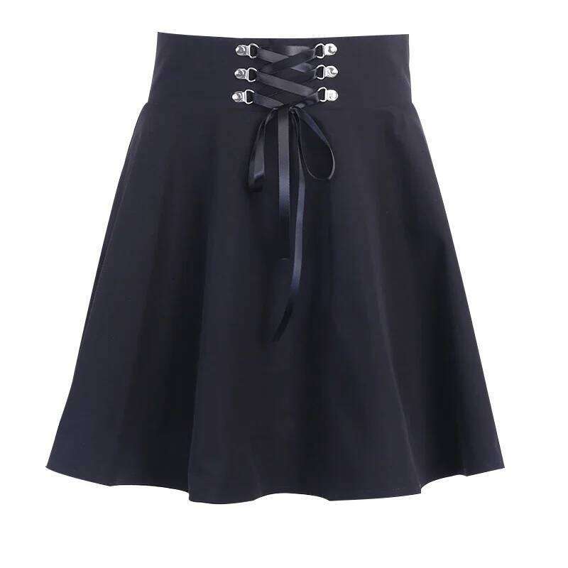 Women's Basic Versatile Flared Casual Mini Skater High Waisted School Goth Punk Black Skirt Harajuku XJ260309