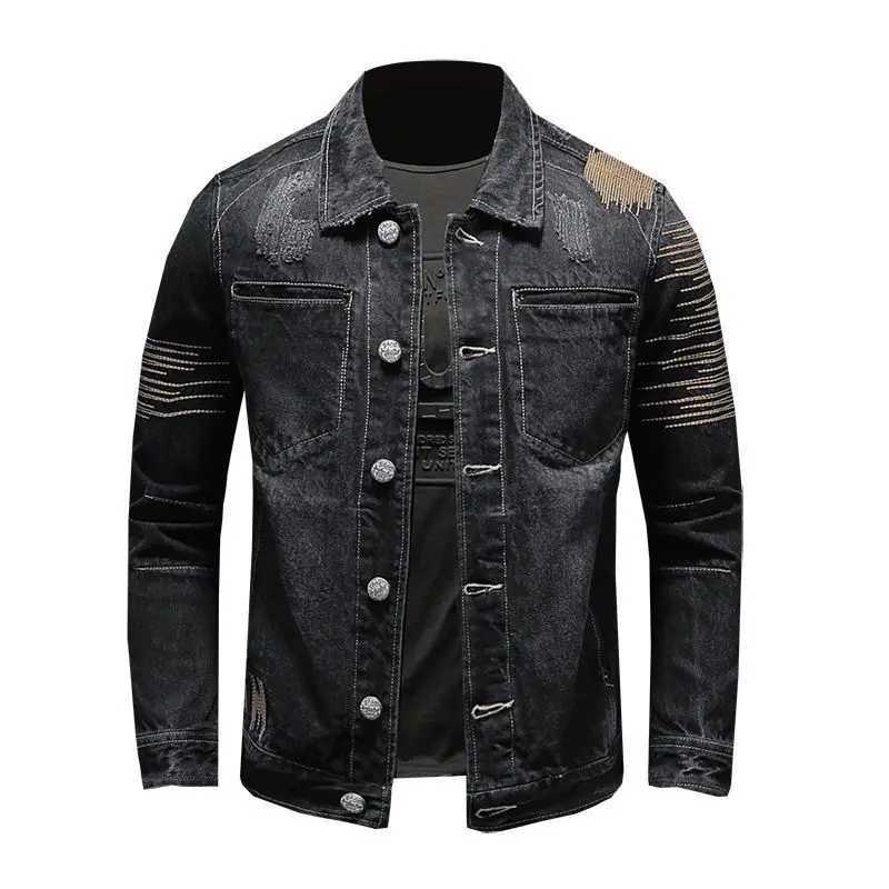 Mens Trendy Riding Biker Denim Jacket Retro Slim Fit Cowboy Korean Style Casual Outerwear Spring Autumn High Street Fashion M260309