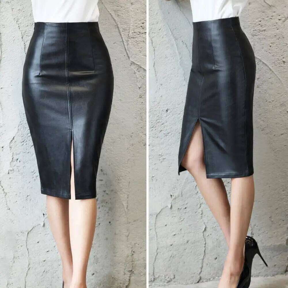 PU Leather Long Black Pencil Women High Waist Slim Midi Bodycon 2024 Bottoms Streetwear Autumn Winter White Skirt XJ260309