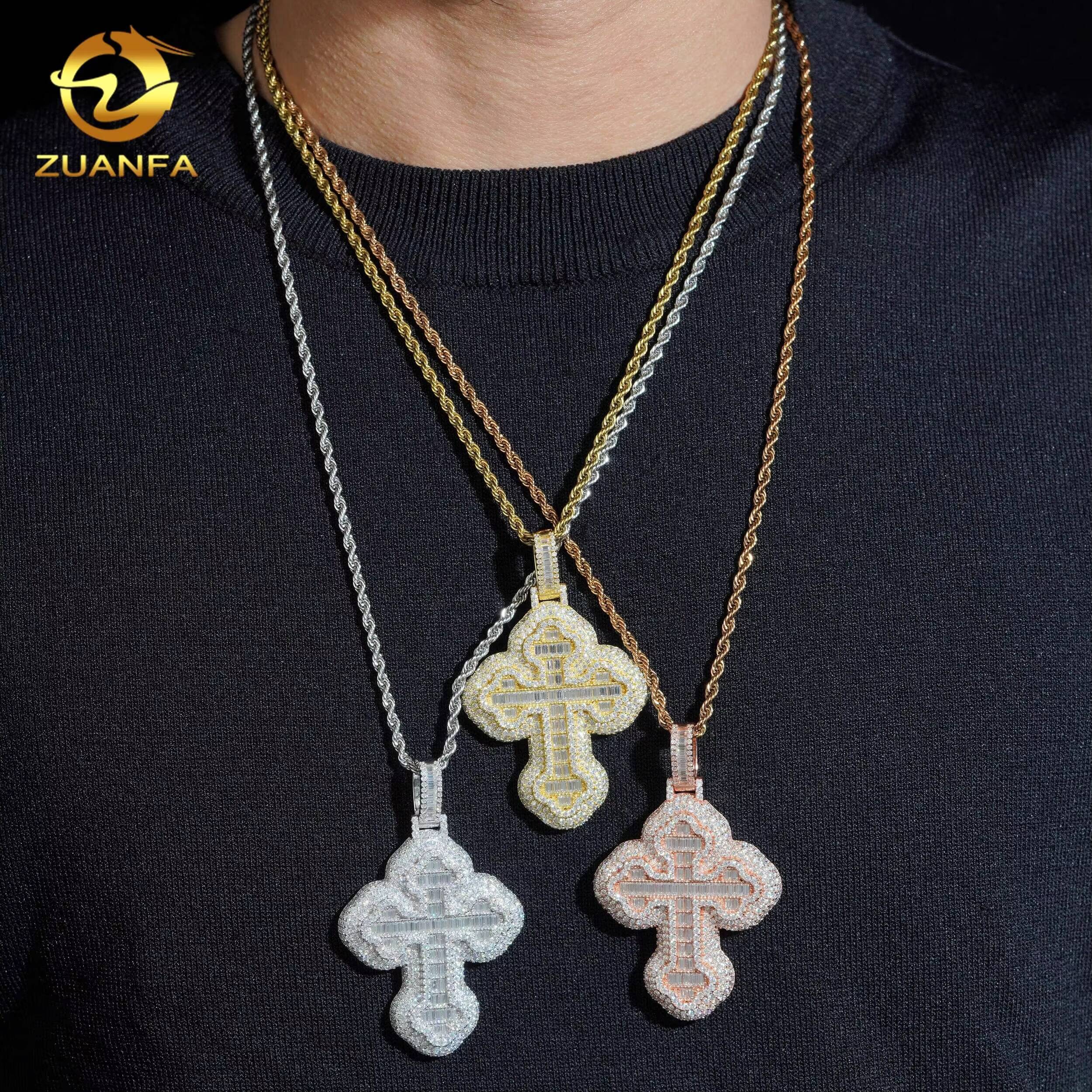 Pass Diamond Tester Fully Iced Out Top Quality 925 Silver Hip Hop Cross Men VVS Moissanite Pendant