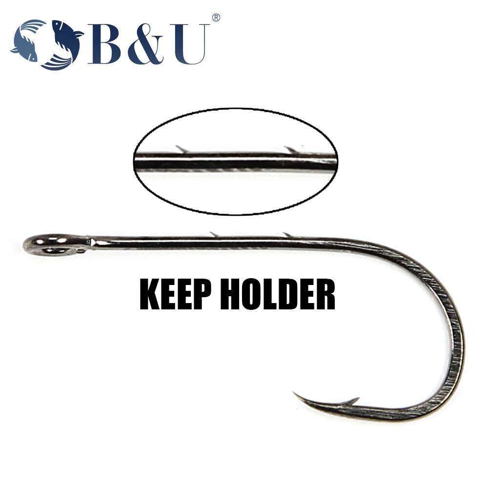 B&U 20 pcs hook Long Shank Barbed Round Bent Joint Big Eye Ring Worm Hook Fishing Lure Spoon Spinner S260305