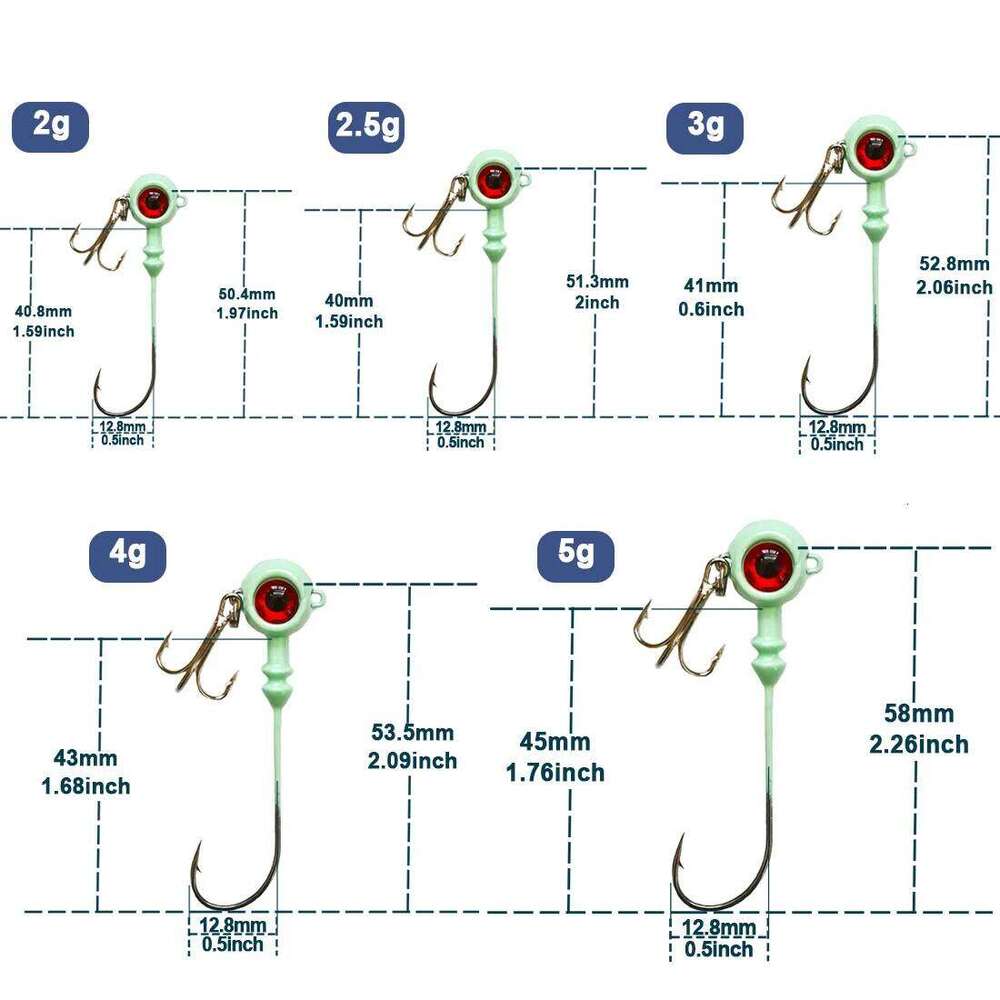 9KM 5Pcs Fishing Eye Jig Heads Hook with Treble Hooks High Carbon Steel for Saltwater Freshwater S260305