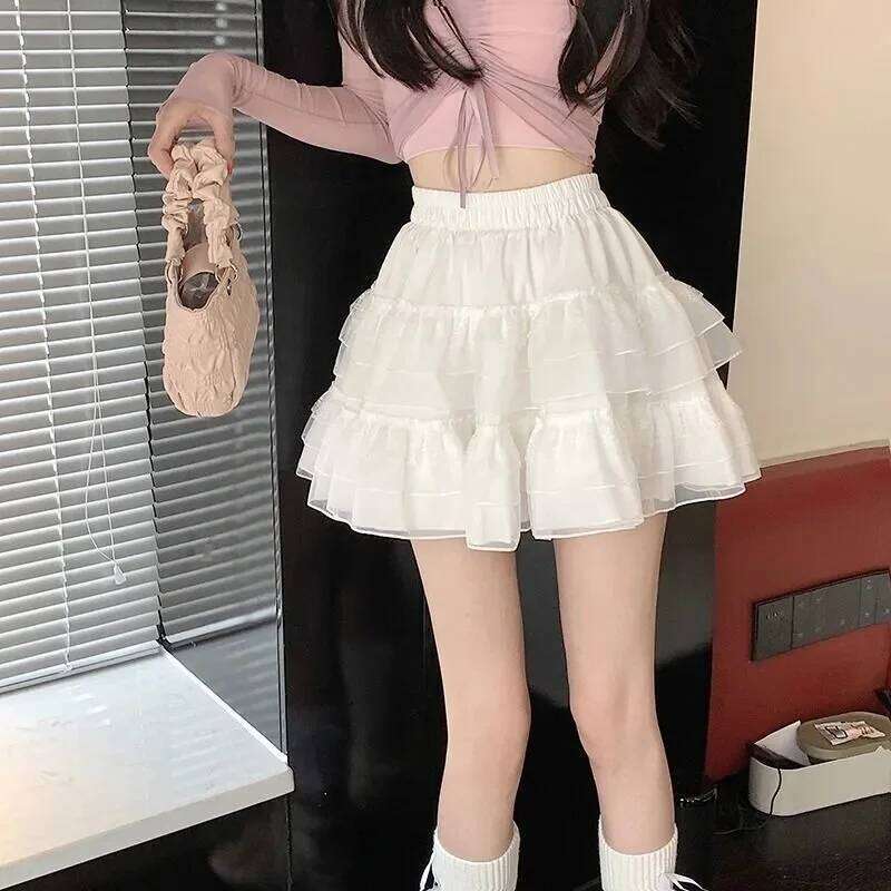 2025 Elastic Gothic Lace Tutu Skirt Women Black Mesh Detail Petticoat Sexy Mini Tulle Skirts Party Club Wear Dancer XJ260309