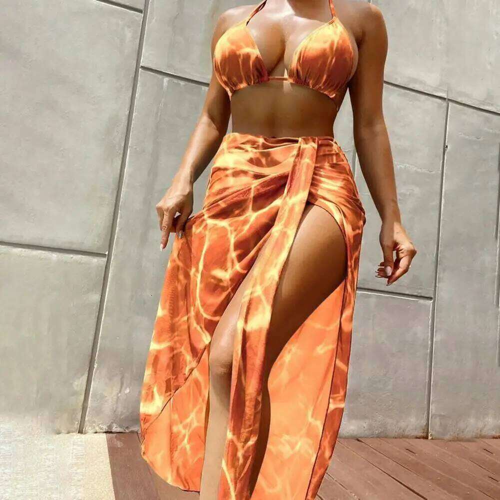 3 Pcs/Set Women Swimsuit Lace-up Halter Neck Bikini Set Wireless Summer Beach Swimwear Bathing Suit Wading Sports Clothes XJ260206