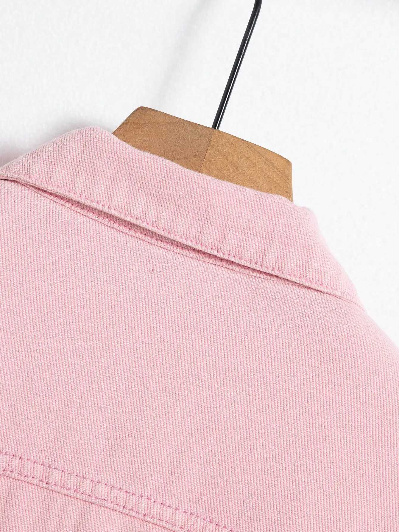 Mens denim jacket for spring and autumn Pink ripped denim jacket Daily casual Fashionable and trendy M260309