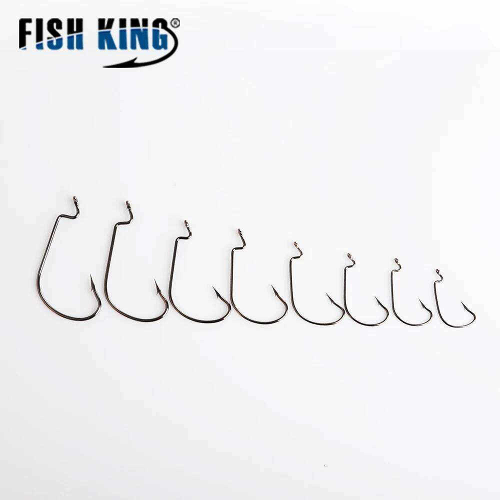 FISH KING 4/0# 3/0# 2/0# 1/0# 1# 2# 4# Soft Lure Hook Offset Worm Shank Carbon Steel Circle Japan Fishing Hooks S260305