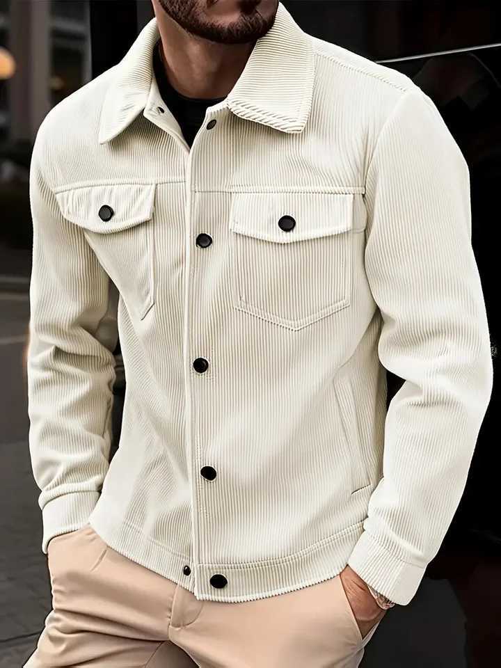 Mens Corduroy Jacket Fashion Casual Solid Color Versatile Top Outerwear for All Occasions M260309
