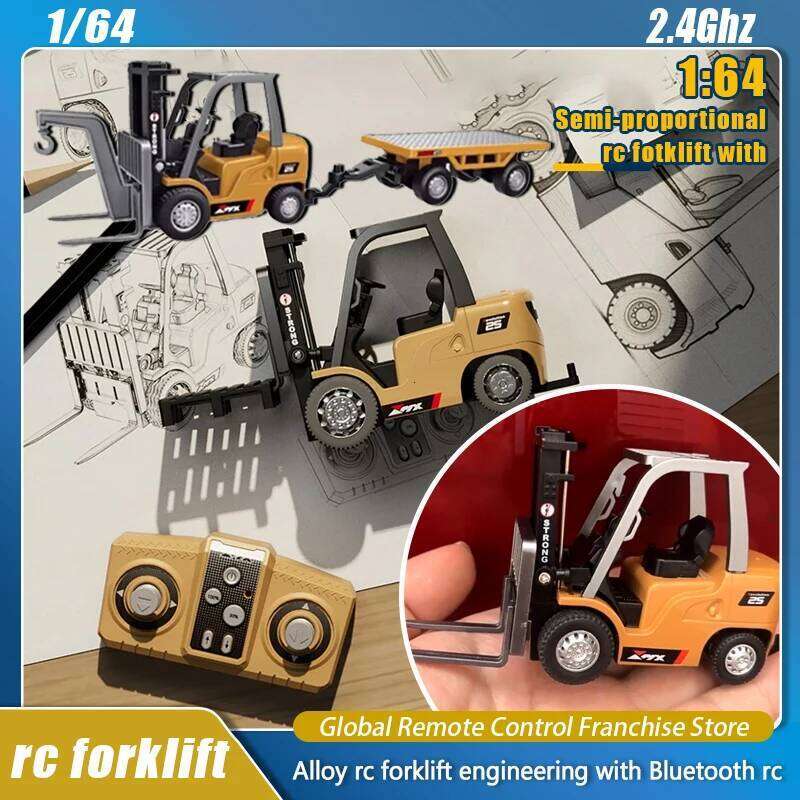 1/64 Forklift Mini Semi-proportional 2.4G Rc Car Bluetooth Alloy Remote Control Engineering Vehicle Children Toys Ask Nanfeng C260306