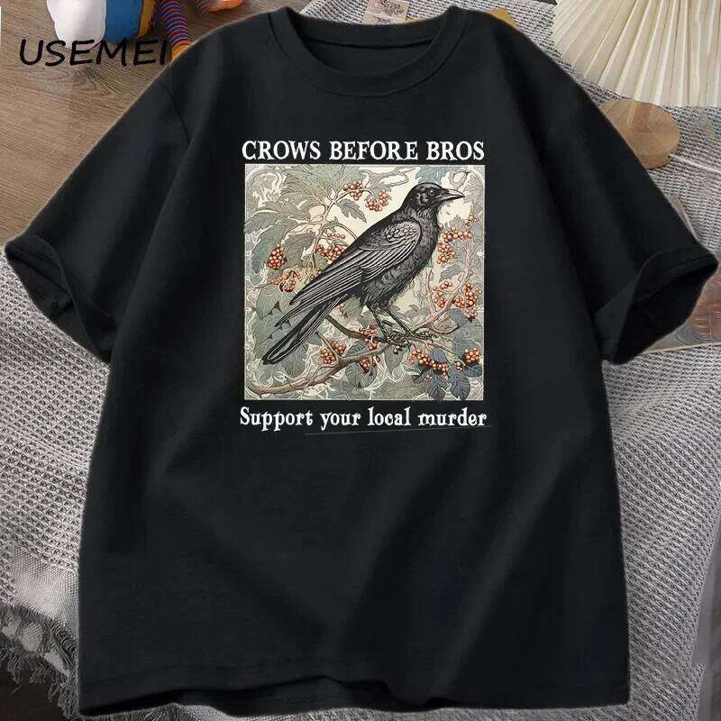 Funny Crows Before Bros Retro T Shirt Women Men Halloween T-shirt Casual Cotton Crewneck Short Sleeve Tee Dark Academia Clothing XJ260306