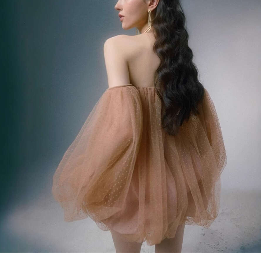 2025 spring and summer niche sexy strapless fairy style mesh multifunctional anti-aging short skirt long women's top