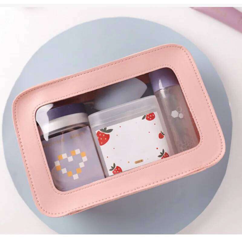 LUSQI Minimalist Transparent PVC Waterproof Cosmetic Leather Makeup Travel Portable Toiletry Bag XJ260310