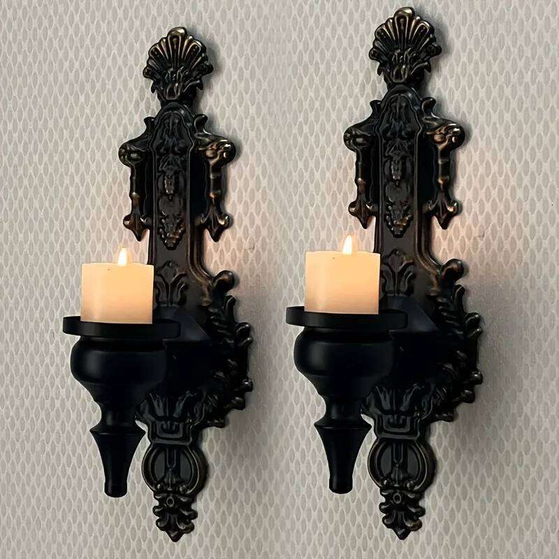 2pcs American Wall-mounted Wrought Iron Candle Holder Rural Pastoral Home Wall Wedding Decoration H260310