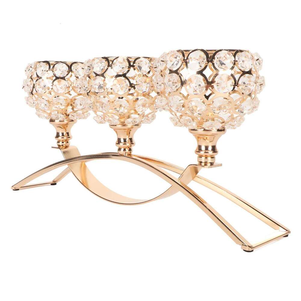 Crystal 3 Heads Windproof European Style Stable Durable Gold Candle Holder for Wedding Party New Year H260310