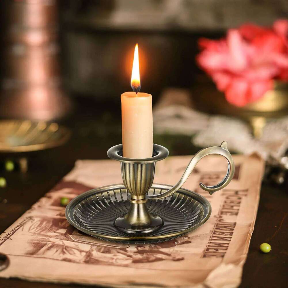 Retro Handicrafts Metal Taper Table Holder With Handle Candlestick Ornament H260310