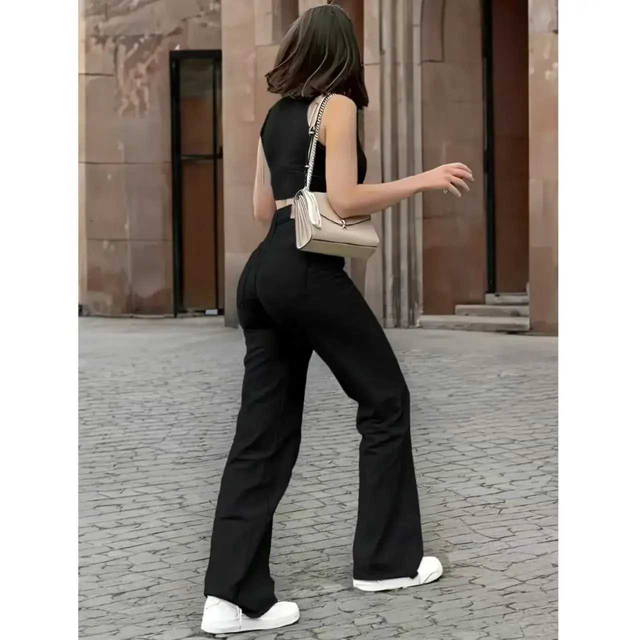 Y2k Jeans For Woman Elastic Straight Leg Butt Lifting Tummy Control Denim Pants Black Stretch Slim High Waist M260310