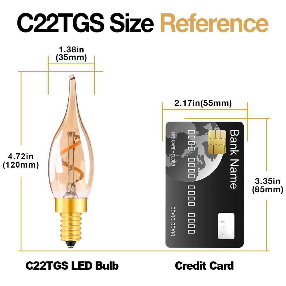 C22 Vintage Candle Light Bulb E14 220V 15W Dimmable 2200K Amber Spiral Filament Pendant Chandeliers Decorative Replacement Bulb H260310