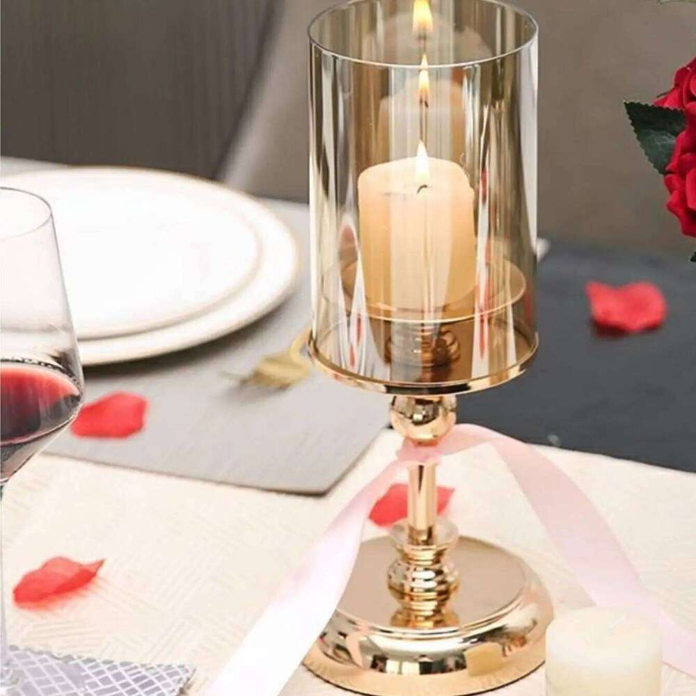 1pc Golden Glass Holders Pillar Candle Candlestick for Dining Coffee Table Wedding Events Parties Home Decor H260310