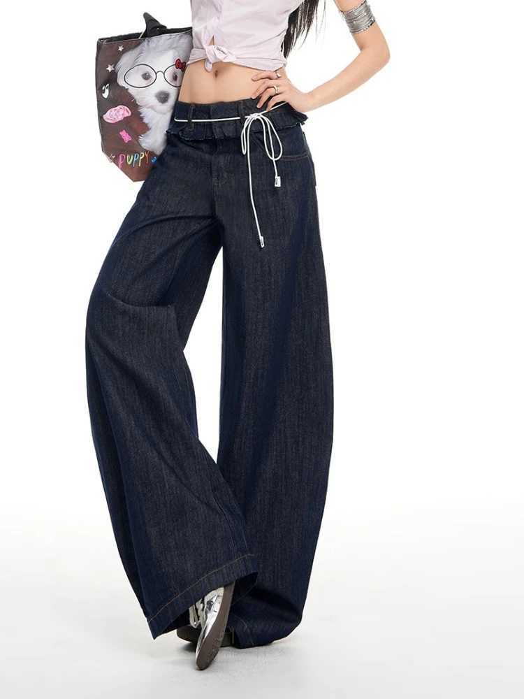 American Spicy Washed Curved Knife Jeans wiTH Spring and Summer Design Wooden Ear Loose Straight Leg Wide Leg Pants M260310