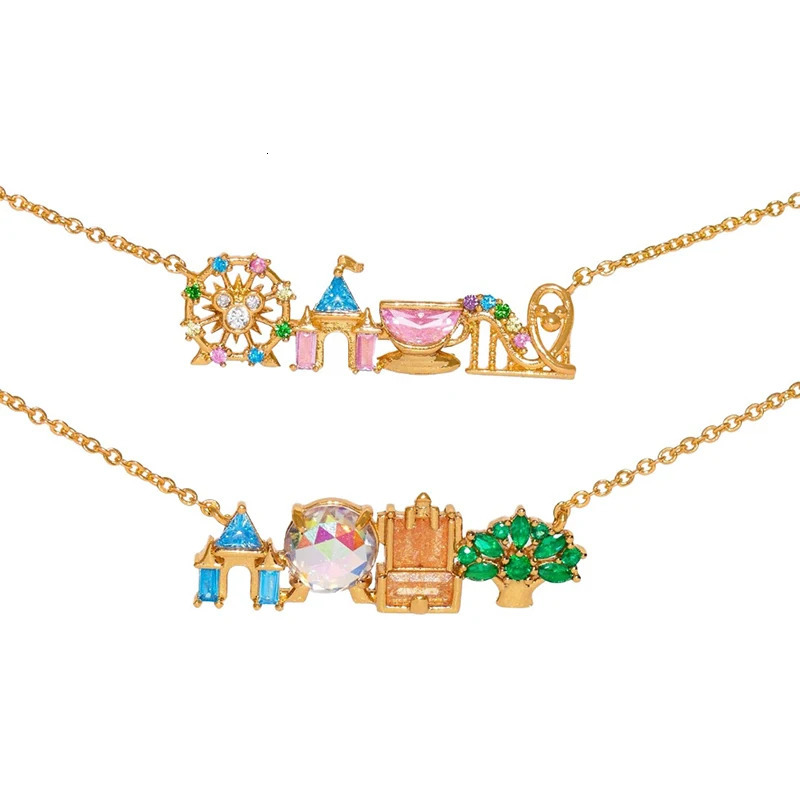 Cute Colorful Zircon Amusement Park Necklace For Women Girl Castle Vegetable Pendant Chain Necklaces Fashion Jewelry 260309