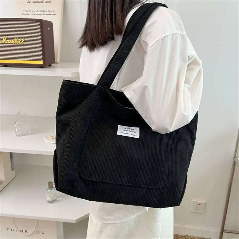 Autumn Winter Corduroy Totes Women's Large Capacity Shoulder Bag Fashion Vintage Solid Color Handbags XJ260310