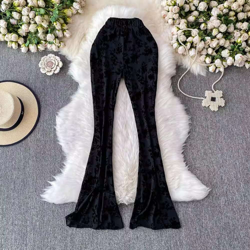 European and American spicy girl style printed long 2026 new high waisted slim fit women's casual bell bottom pants