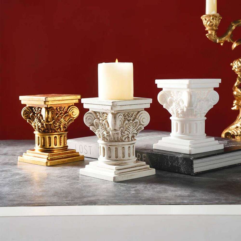 1PC, European retro Roman column-shaped candlestick, a warm and cozy decorative item in center of the desktop H260310