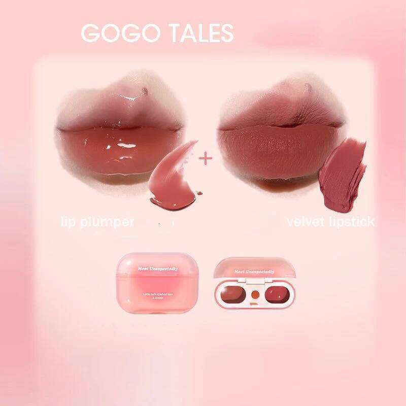 GOGO TALES Double Gloss Mirror Finish Nude Color Korean Lipstick Matte Non-Sticky Lip Mud Long-Lasting Vegan Makeup Z260310