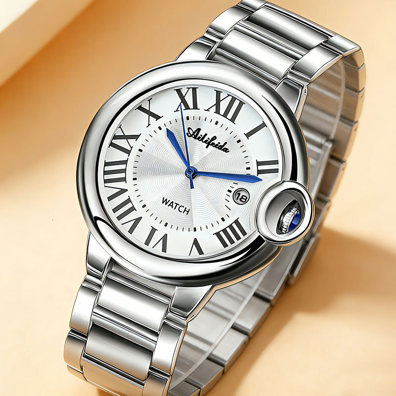 Designer Luxury Simple Casual Men Quartz Watch Slim Case Stainless Steel Band Luminous Waterproof Daily Wear Wristwatch