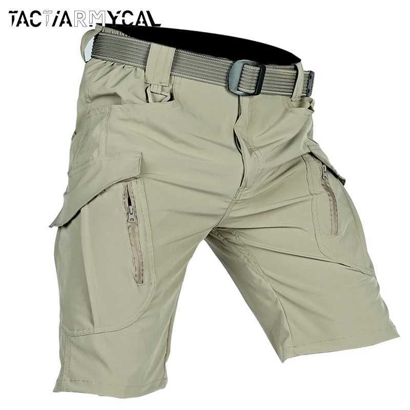 Summer Men Cargo Shorts Quick Dry Tactical Short Pants Multi-Pocket Shorts Mens Outdoor Hunting Fishing Knee Length Trousers N260310