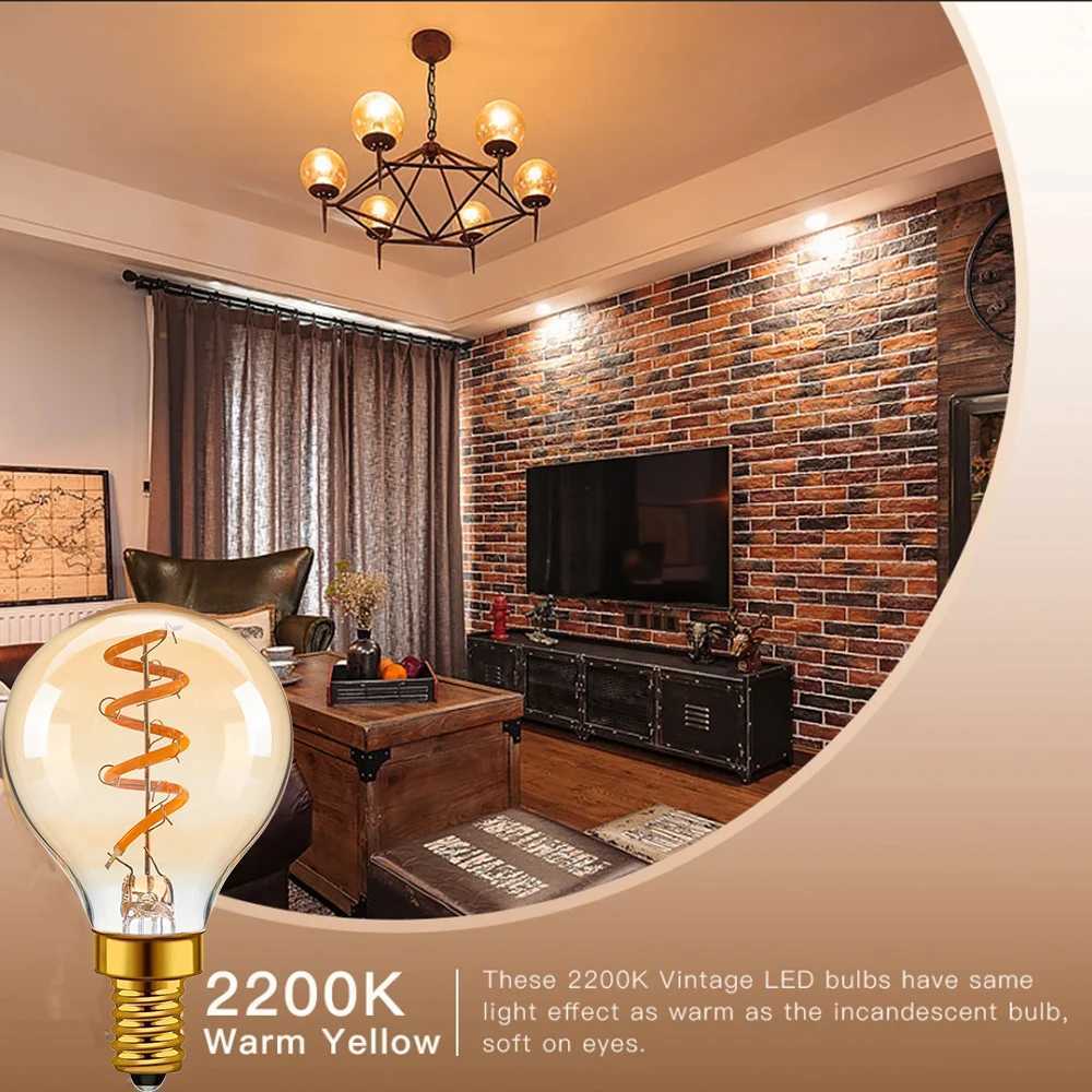 Retro Led Spiral Filament Bulb G45 3W Amber Glass E12 E14 Base 2200k Globe Ball Bulb Flexible Lamp For Pendant Light Decoration H260310