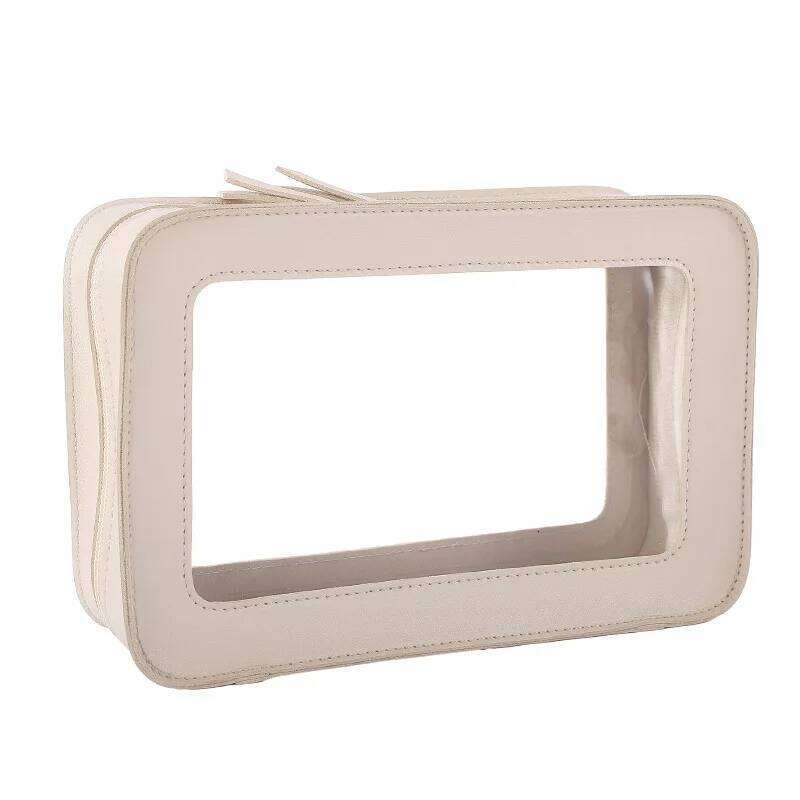 LUSQI Minimalist Transparent PVC Waterproof Cosmetic Leather Makeup Travel Portable Toiletry Bag XJ260310