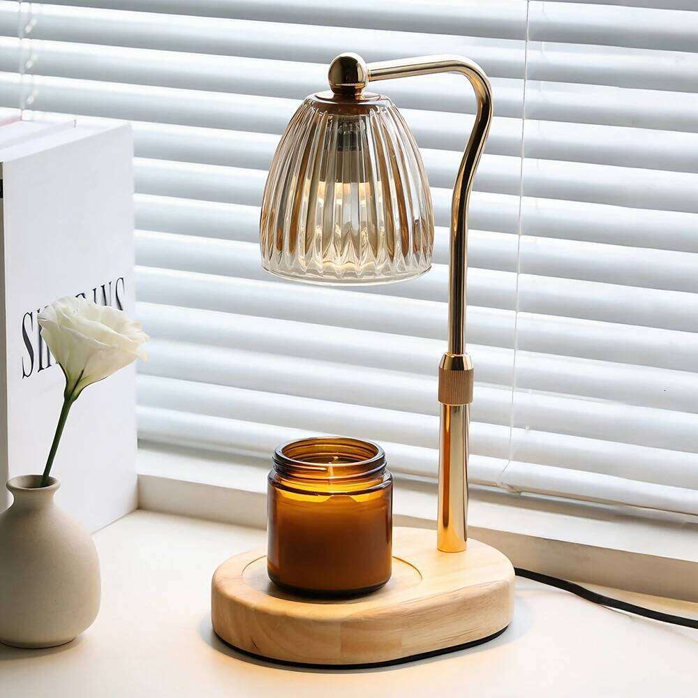 Lamp Soft Light Modern Glass and Wood Base Aromatherapy Candle Warmer Home Decor for Cozy Relaxing Ambiance H260310