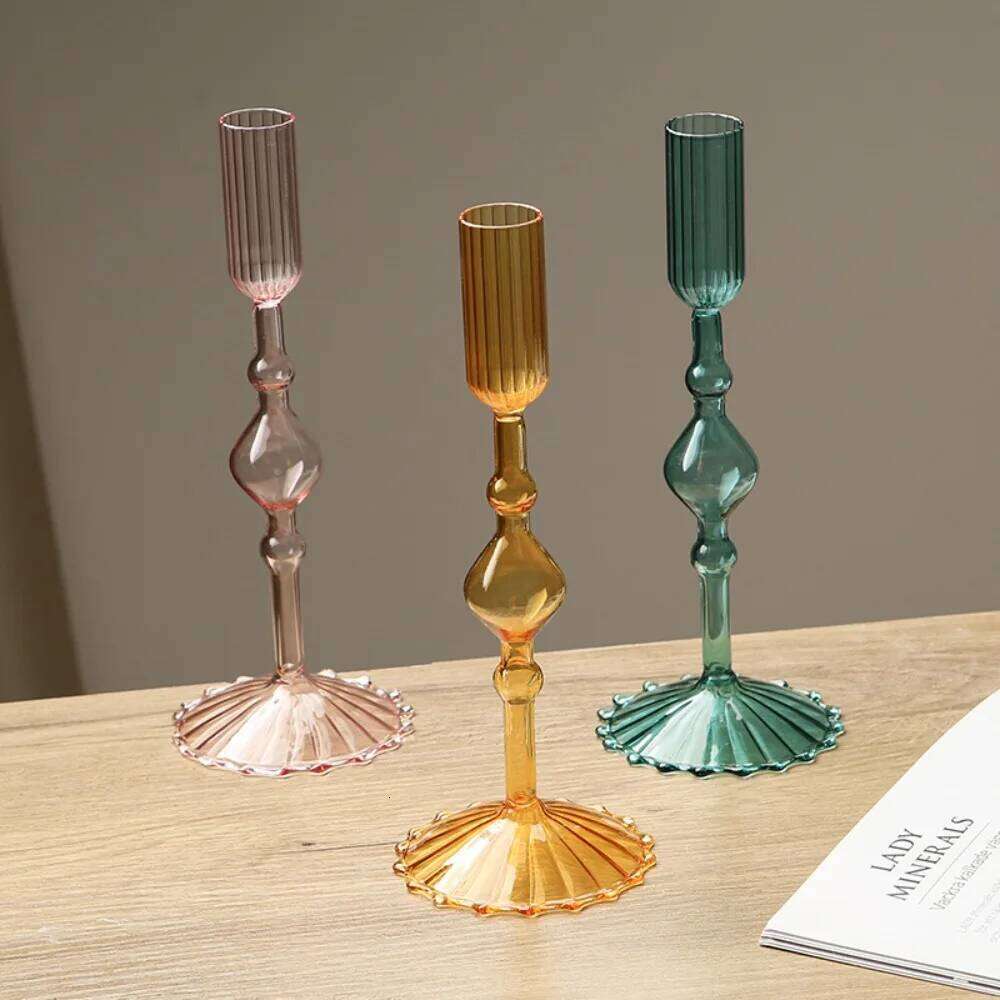 Creative Glass Candle Holder Romantic Candlelight Dinner Candlestick Living Room Dining Table Decoration Wedding Party Decor H260310