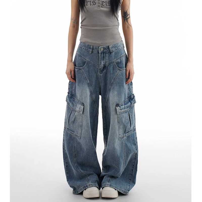 Korean Retro Lady High Waist Jeans Female New Streetwear Baggy Denim Trousers Women Comfortable Straight Leg Pants M260310