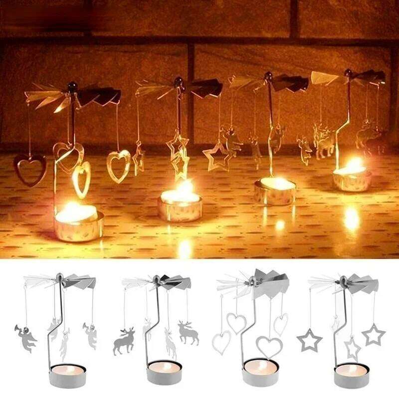 Christmas Decorations Spinning Rotary Metal Carousel Tea Candle Holder Stand Light Xmas Gift Candelabra for Home H260310