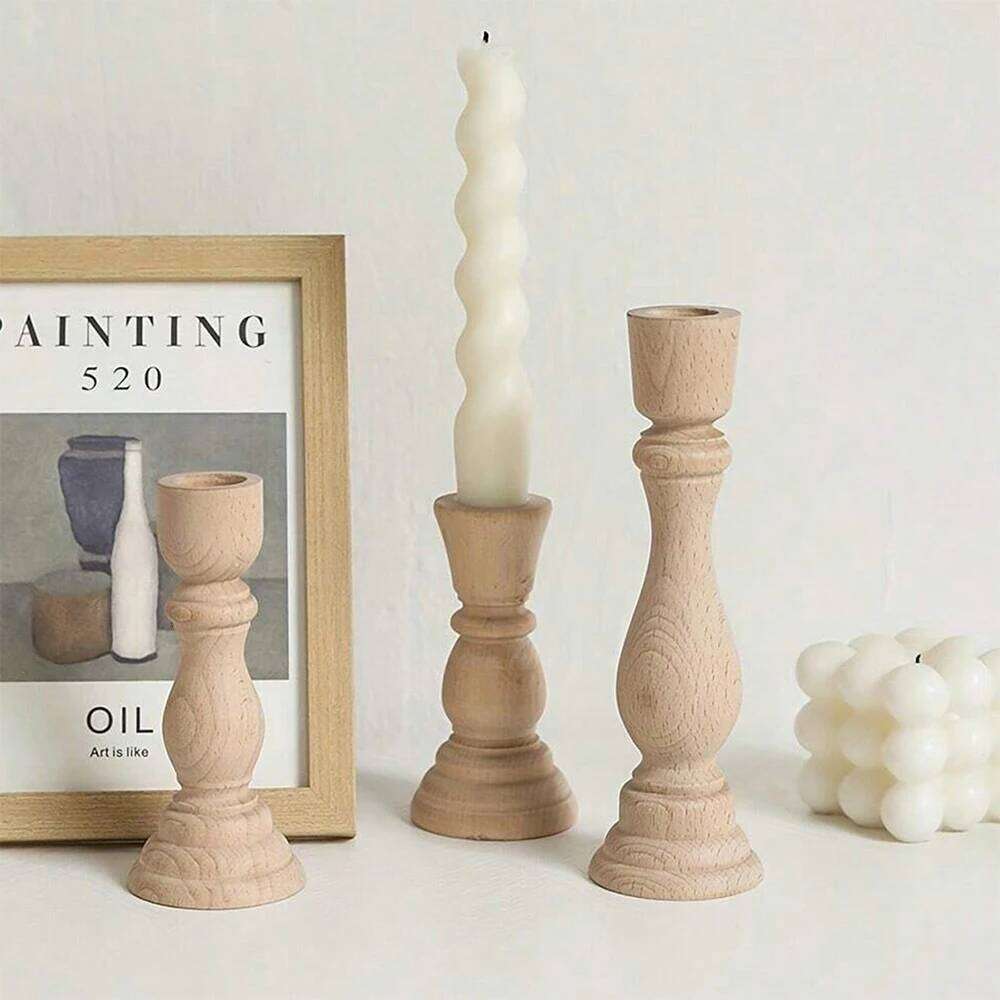Wooden Candlesticks Unfinished Wood Holder Pillar Taper Candle Stands for Wedding Party Birthday Home Table Decoration H260310