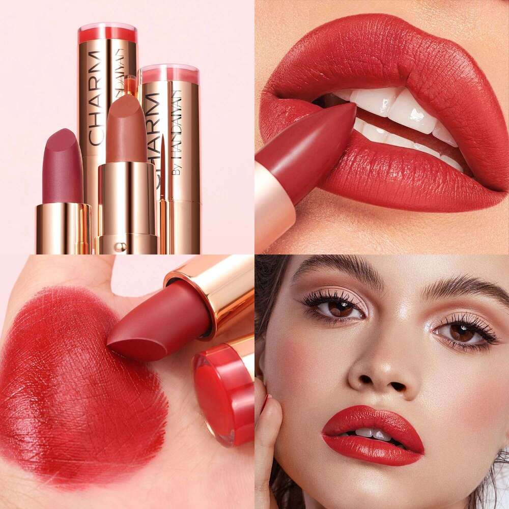 HANDAIYAN 8-Color Golden Tube Evenly Covers Lip Color Waterproof, Easy to Apply Moisturizing Lipstick Z260310