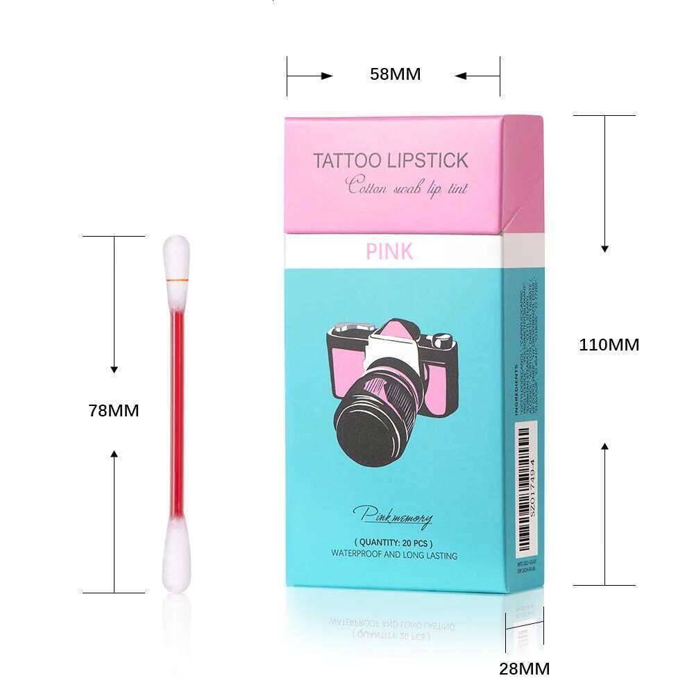 20pcs Cigarette Cotton Swab Tattoo Lipstick Non-Stick Long-Lasting Waterproof and Kiss-proof Durable Lip Stain Set Z260310