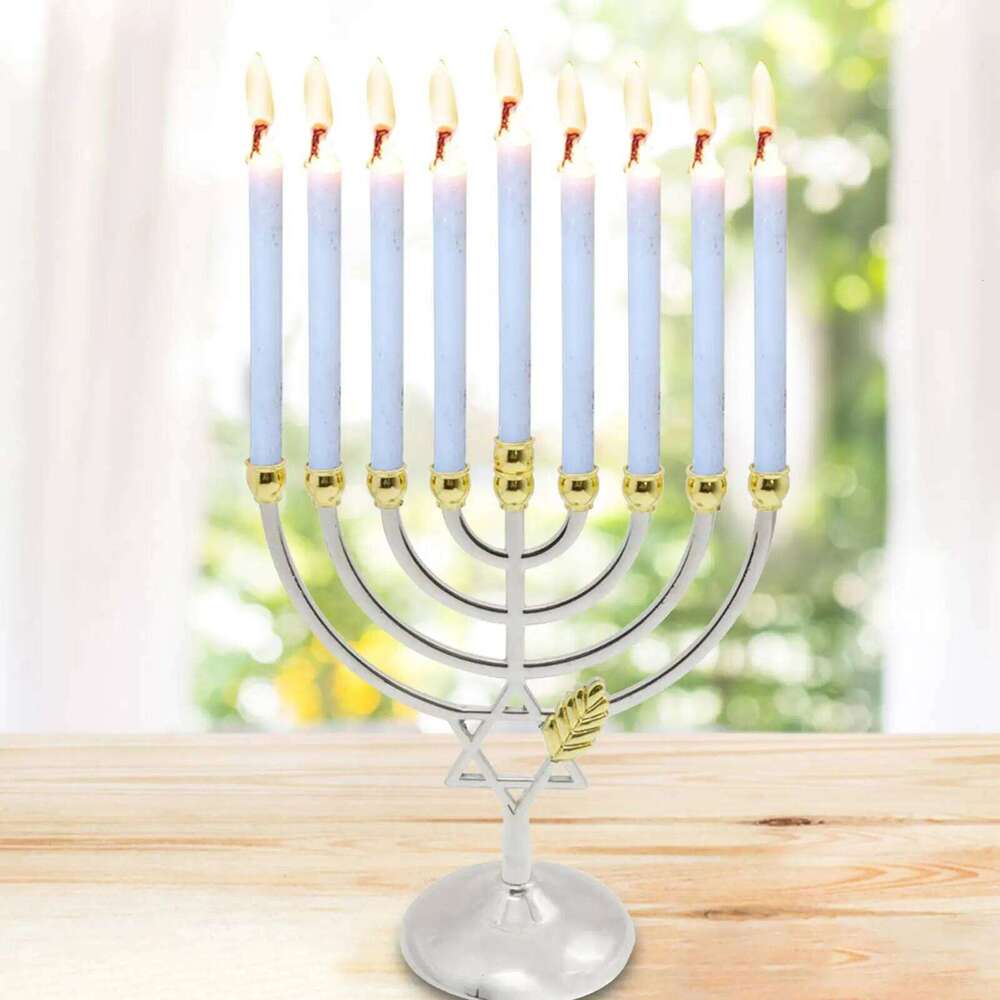 Metal Candleholder Geometric Decorative 9 Branch Menorah Candlestick for Standard Hanukkah Candles Hotel Home H260310