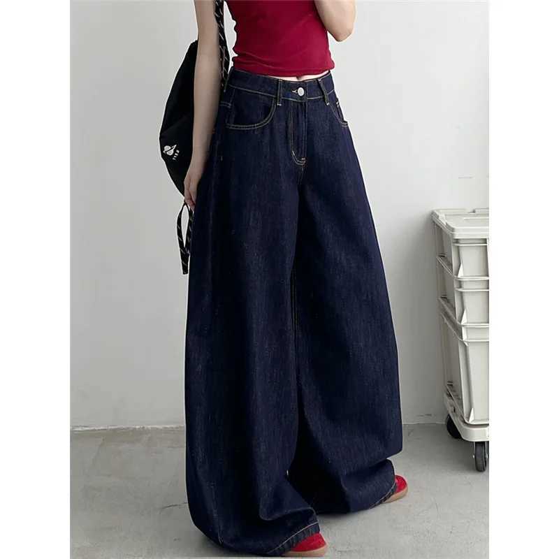 Blue Womens Jeans High Waist Vintage Straight Summer Y2K Classic Denim Pants Streetwear American Wide Leg Baggy Denim Trouser M260310