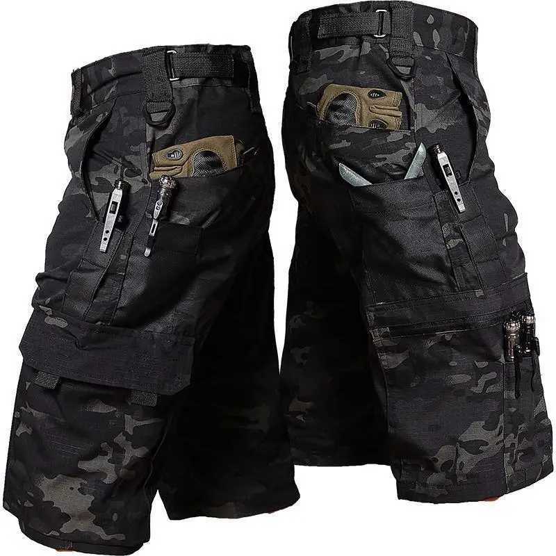 Military Green Outdoor Work Pants Mens Camouflage Solid Color Training Shorts Summer Multi Mouth Bag Military Style Shorts N260310