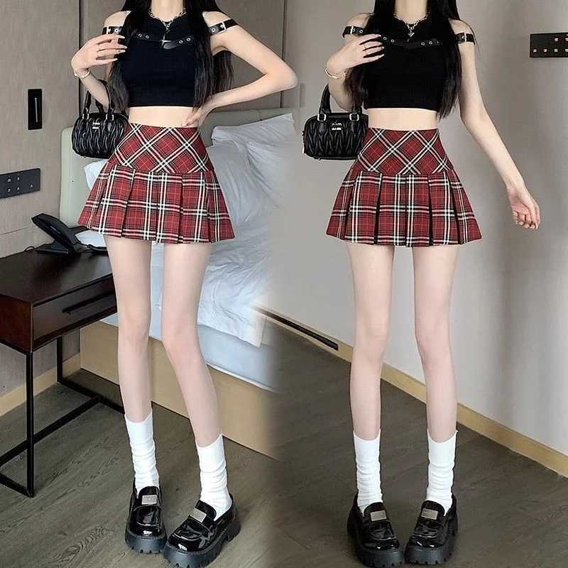 Women High Waist A-Line Wrap Hip Skirt Summer Slim Thin Korean Coffee Plaid Designer SkirtT260310