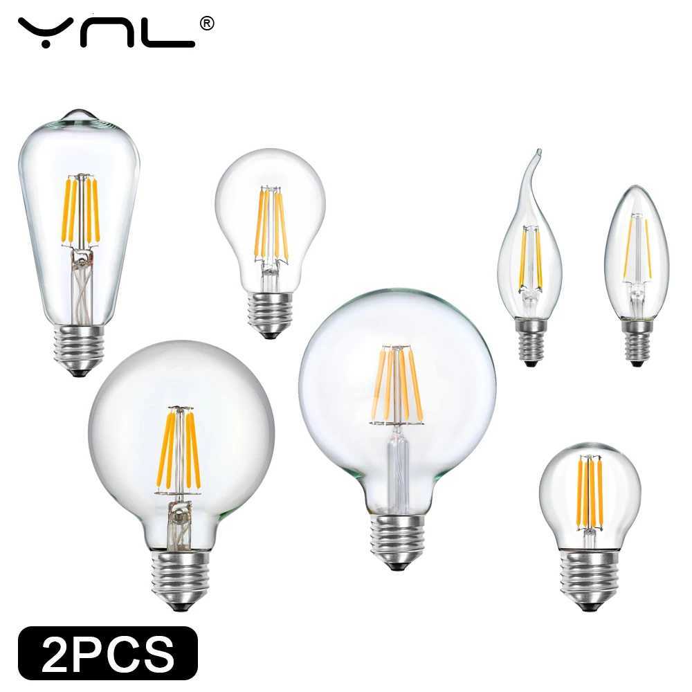 2Pcs/Lot E27 E14 Retro LED Edison Bulb 220V LED Filament Bulb Lamp For Home G45 A60 ST64 G80 G95 Vintage Candle Light Glass Bulb H260310