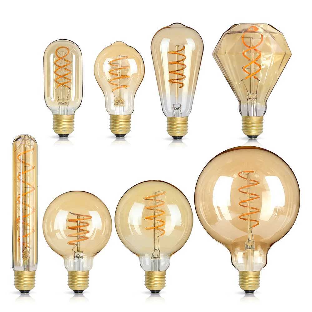E14 E27 Retro LED Spiral Filament Light Bulb 4W Warm Yellow 220V C35 A60 T45 ST64 T185 T225 G80 G95 G125 Vintage Edison Lamp H2603101