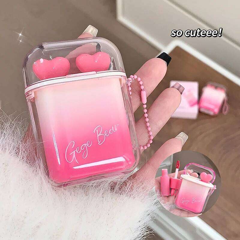 GEGE BEAR Heart-beating Water Gloss Velvet Combination Two-pack Mirror Matte Headphone Shaped Pendant Lip Glaze Z260310