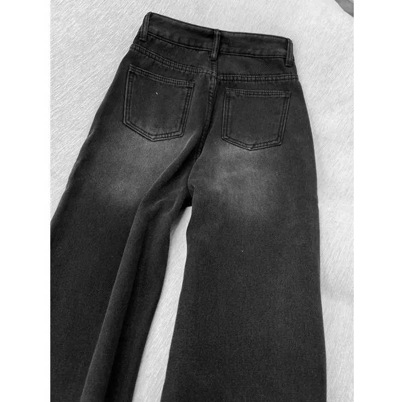 Jeans For Woman Y2k Clothes Black Gray Korean Loose Straight Denim Pants High Waist Wide Leg Trousers Autumn Vintage Style M260310
